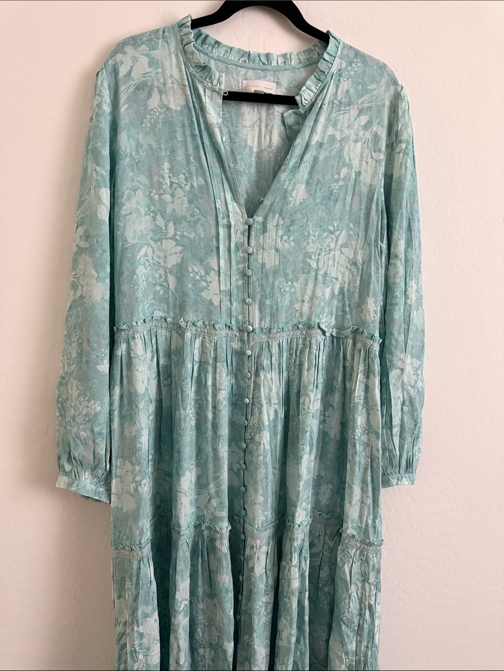 Button-Front A collective story long sleeve blue floral maxi dress Sz XL - Picture 6 of 7